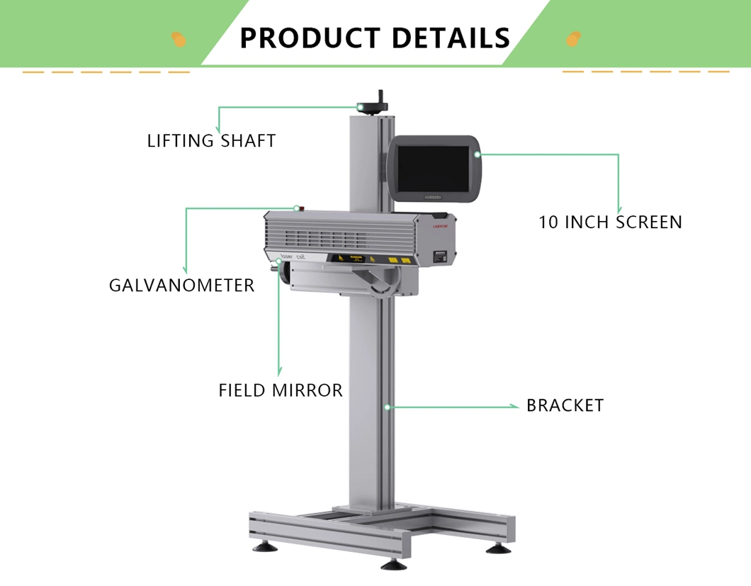 30W 40W 60W CO2 Laser Marking Glass Pet Bottle Rubber Leather Carton Acrylic Laser Marker Wood Laser Marker Machine Package Paper Box Plastic Wooden